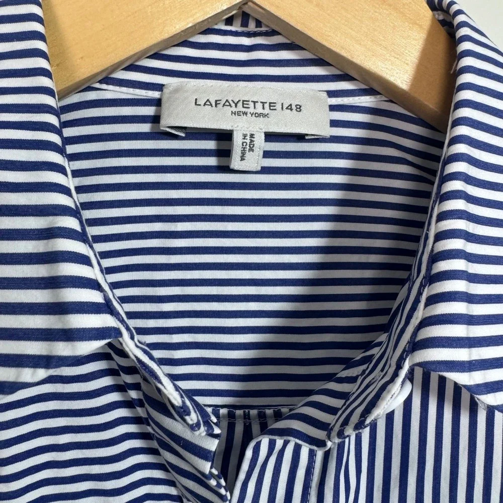 Lafayette 148 Womens‎ Shirt XXS Button Down Long Sleeve Striped Blue Tailored - Picture 4 of 9